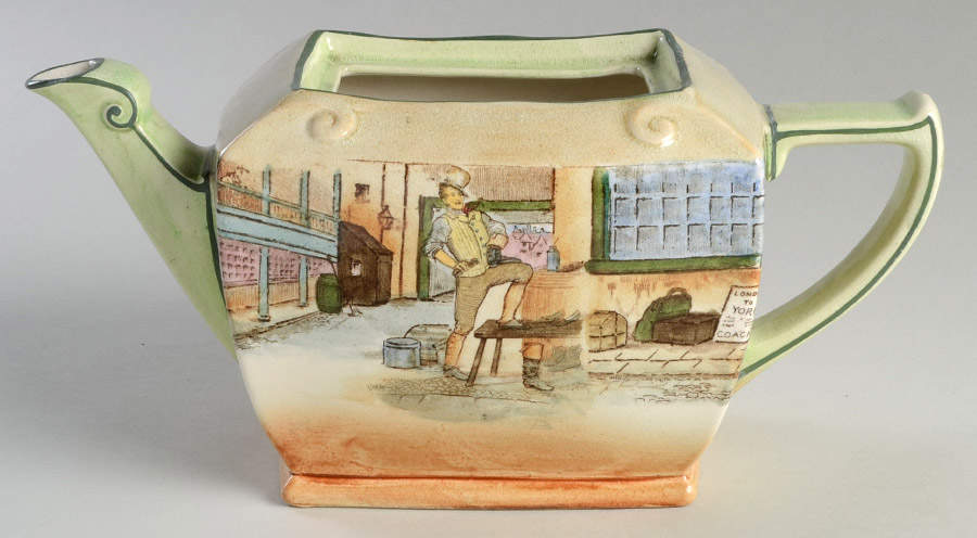 Dickens (Green Trim) Teapot No Lid by Royal Doulton-1
