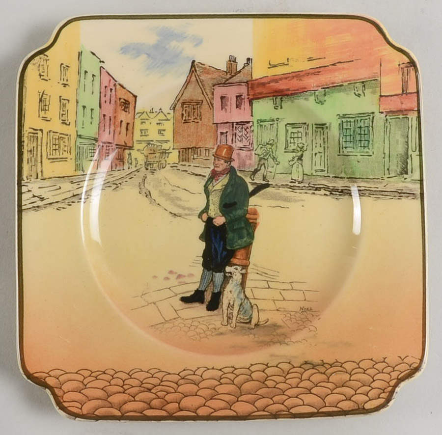 Dickens (Green Trim) Square Bread & Butter Plate by Royal Doulton-1