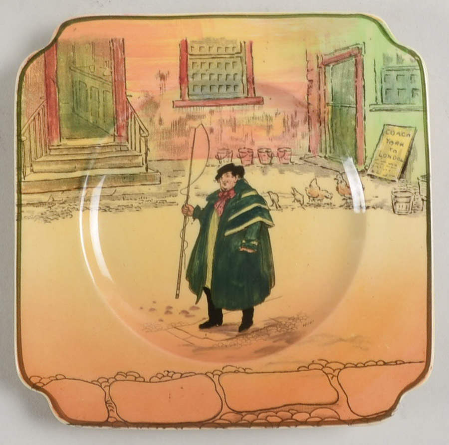 Dickens (Green Trim) Square Bread & Butter Plate by Royal Doulton-1