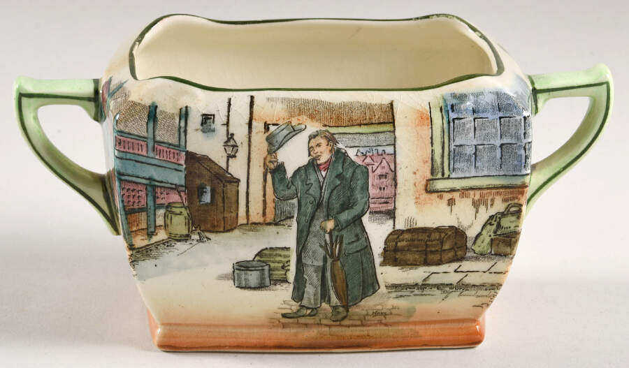 Dickens (Green Trim) Open Sugar Bowl by Royal Doulton-1