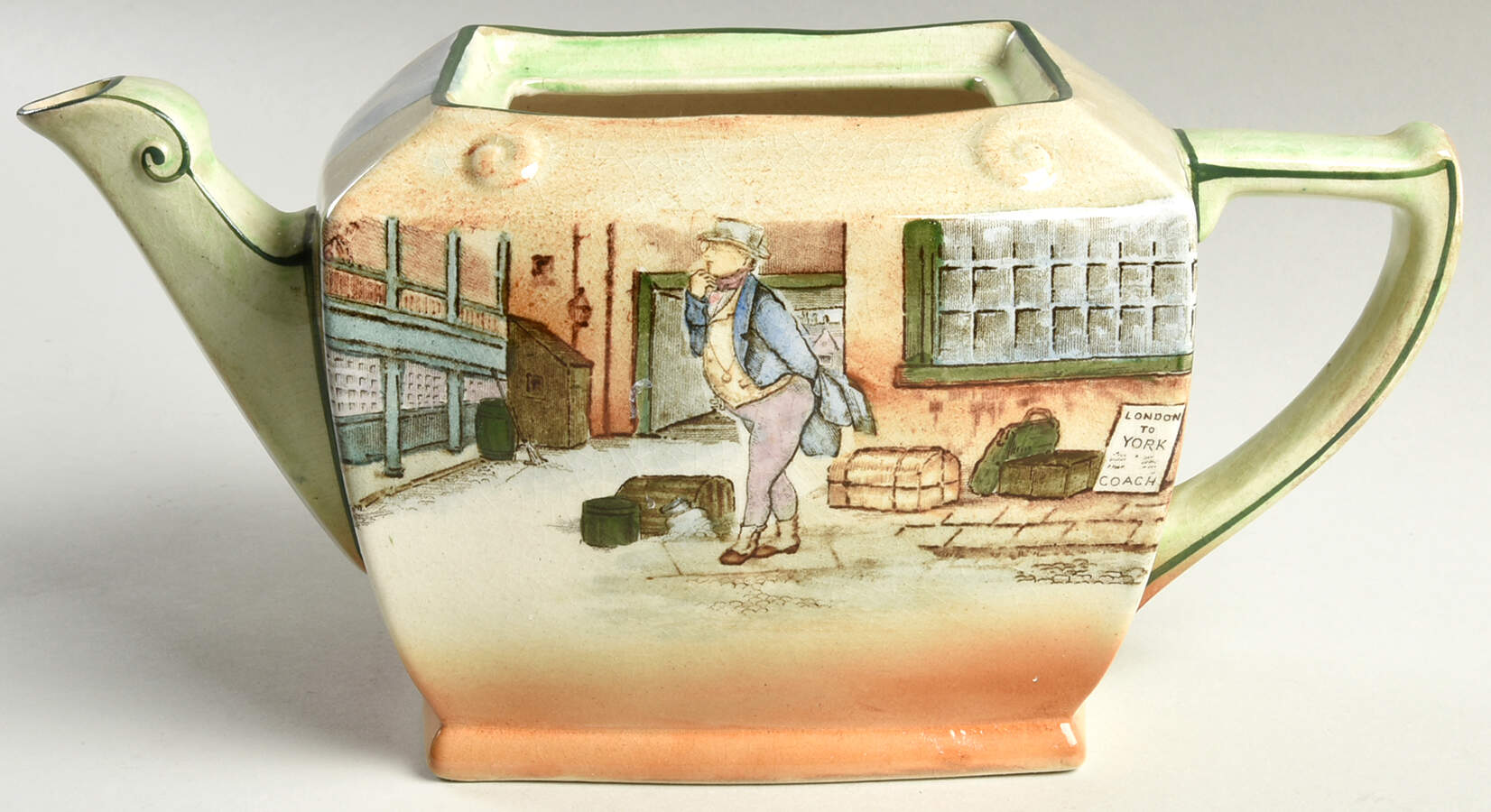 Dickens (Green Trim) Teapot No Lid by Royal Doulton-1