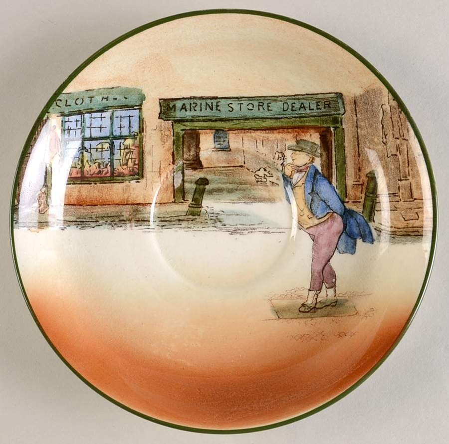 Dickens (Green Trim) Saucer for Flat Cup by Royal Doulton-1