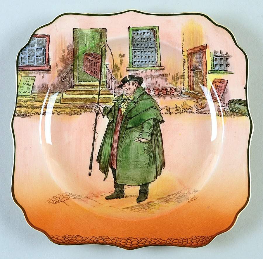 Dickens (Green Trim) Square Salad Plate by Royal Doulton-1