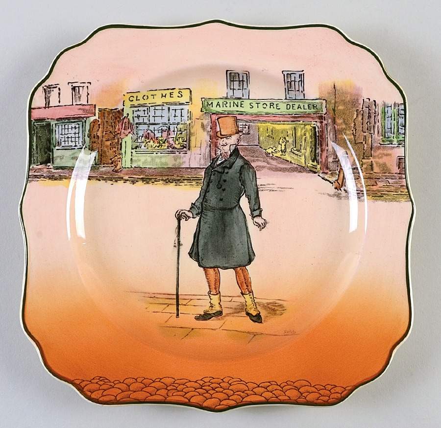 Dickens (Green Trim) Square Salad Plate by Royal Doulton-1