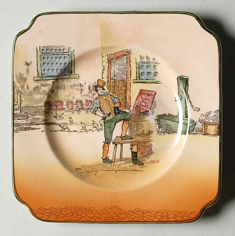 Dickens (Green Trim) Square Bread & Butter Plate by Royal Doulton-1
