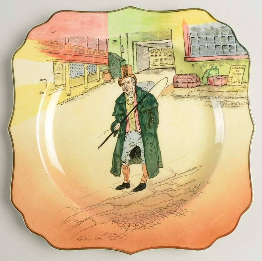 Dickens (Green Trim) Square Salad Plate by Royal Doulton-1