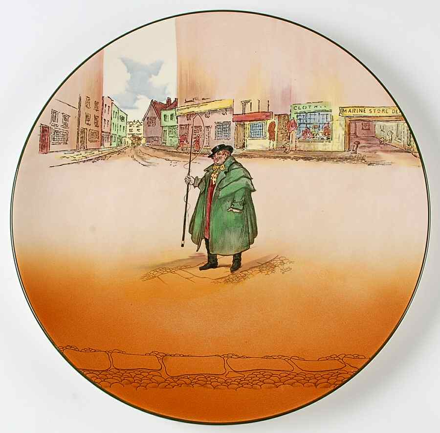 Dickens (Green Trim) 13" Chop Plate (Round Platter) by Royal Doulton-1