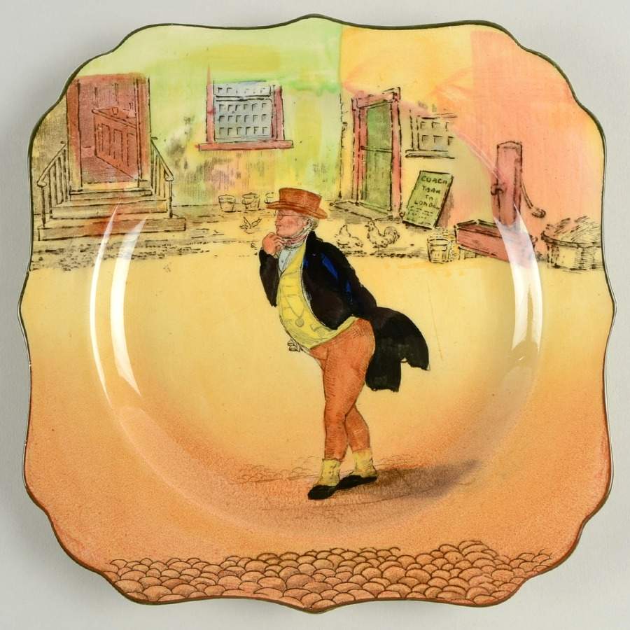 Dickens (Green Trim) Square Salad Plate by Royal Doulton-1