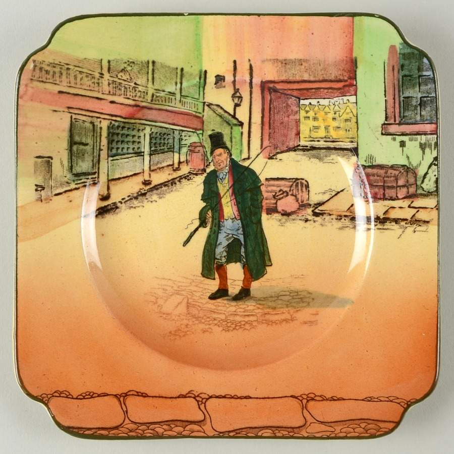 Dickens (Green Trim) Square Bread & Butter Plate by Royal Doulton-1