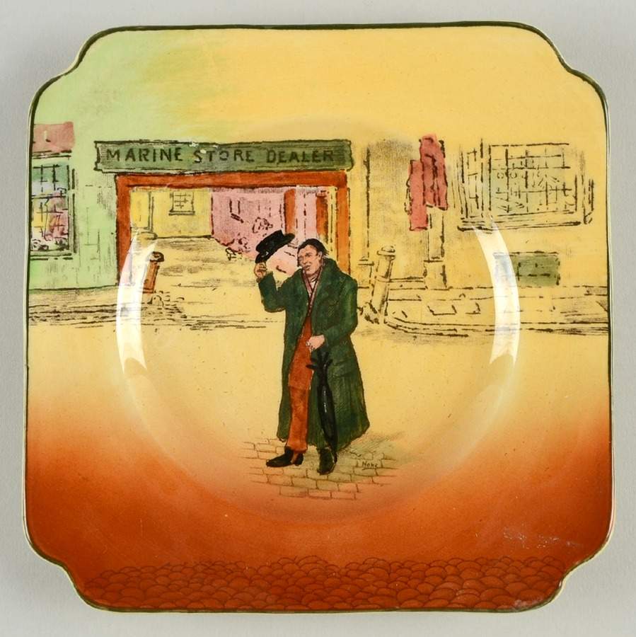 Dickens (Green Trim) Square Bread & Butter Plate by Royal Doulton-1