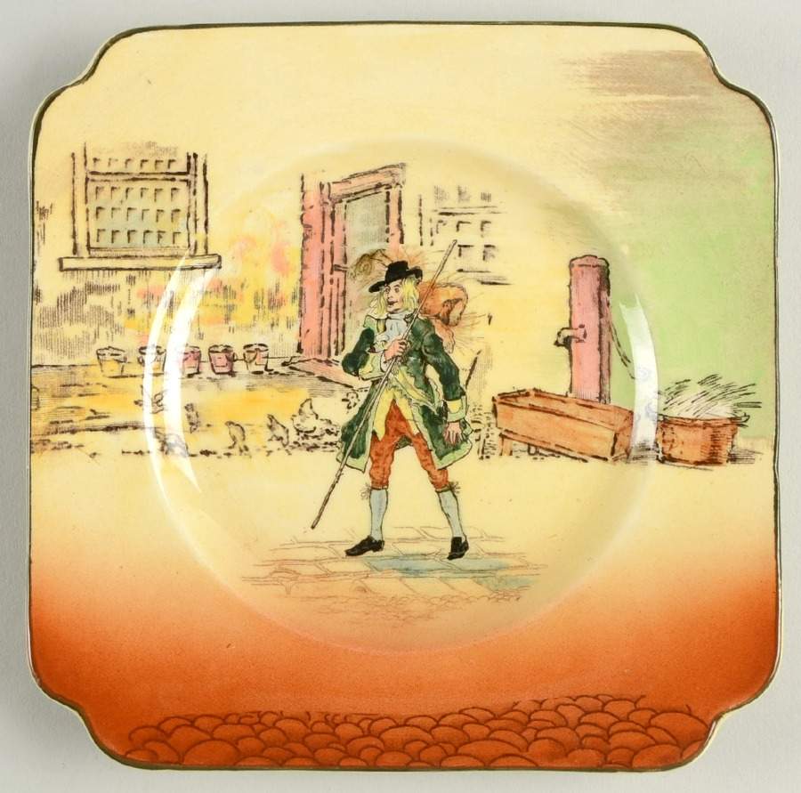 Dickens (Green Trim) Square Bread & Butter Plate by Royal Doulton-1