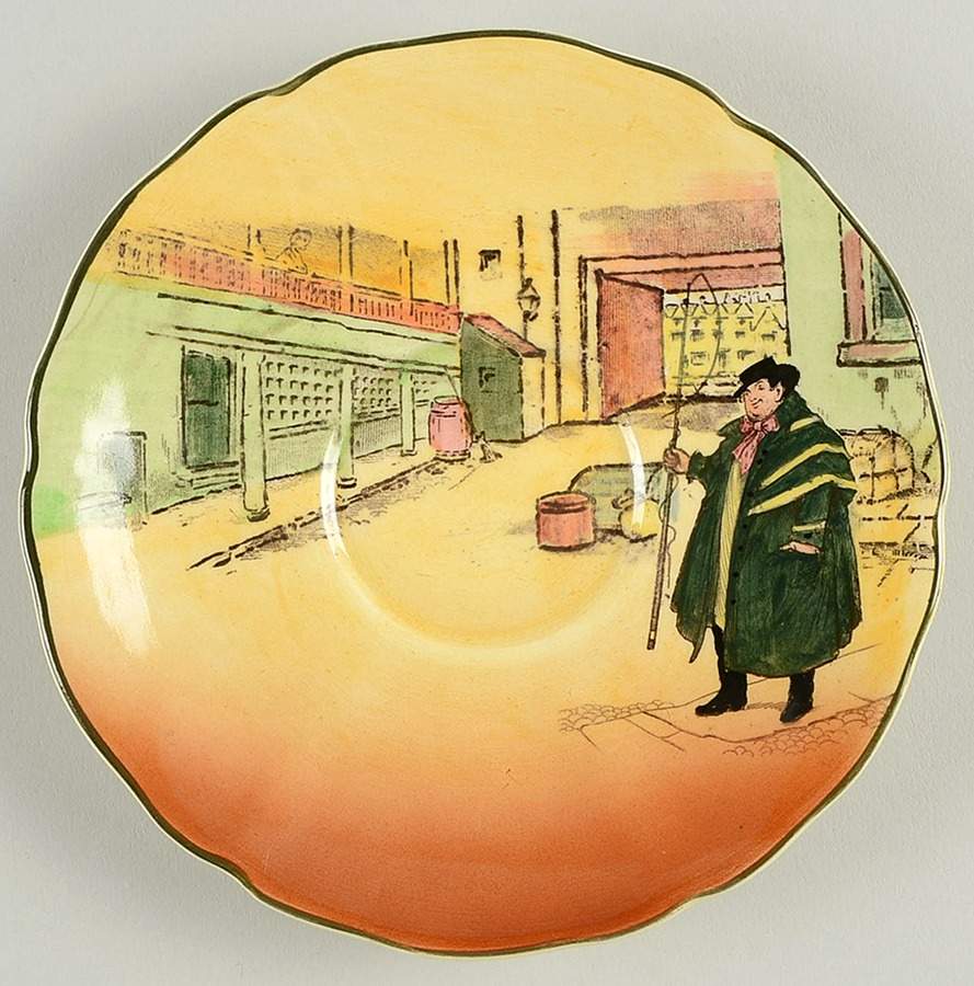 Dickens (Green Trim) Saucer for Flat Cup by Royal Doulton-1