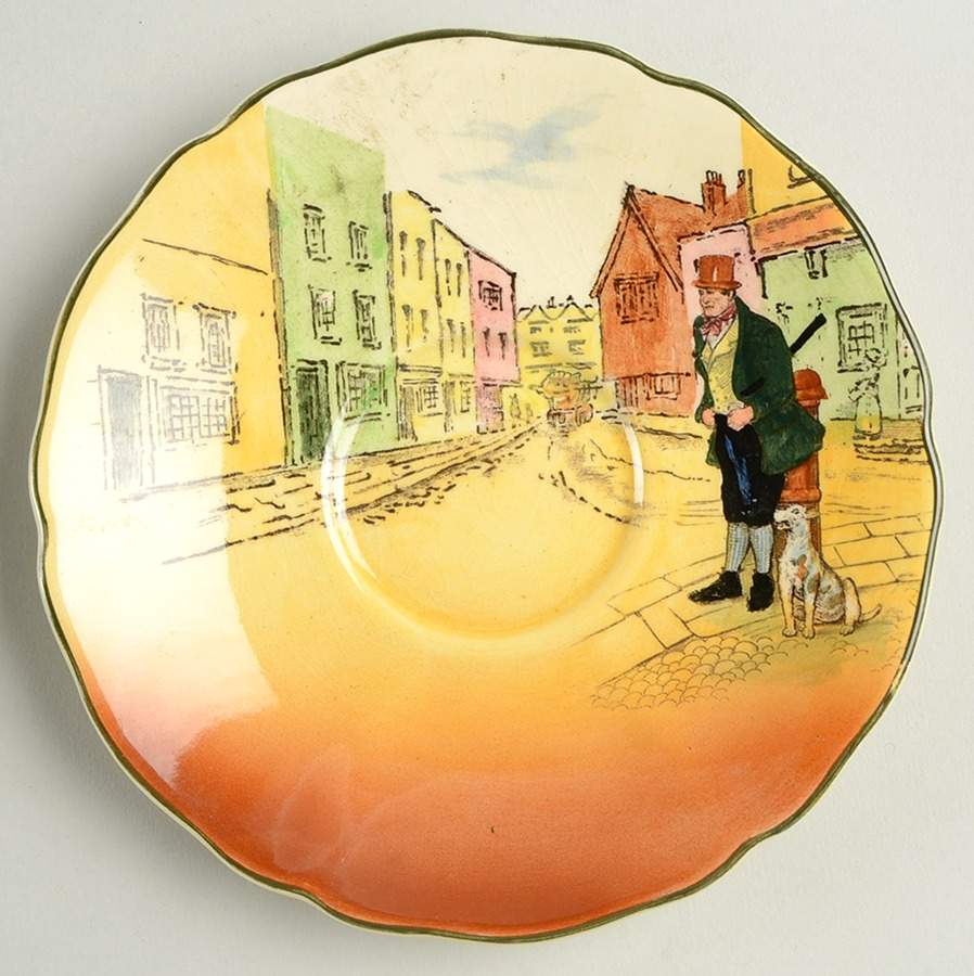 Dickens (Green Trim) Saucer for Flat Cup by Royal Doulton-1