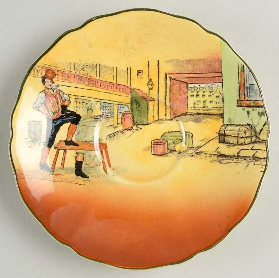 Dickens (Green Trim) Saucer for Flat Cup by Royal Doulton-1