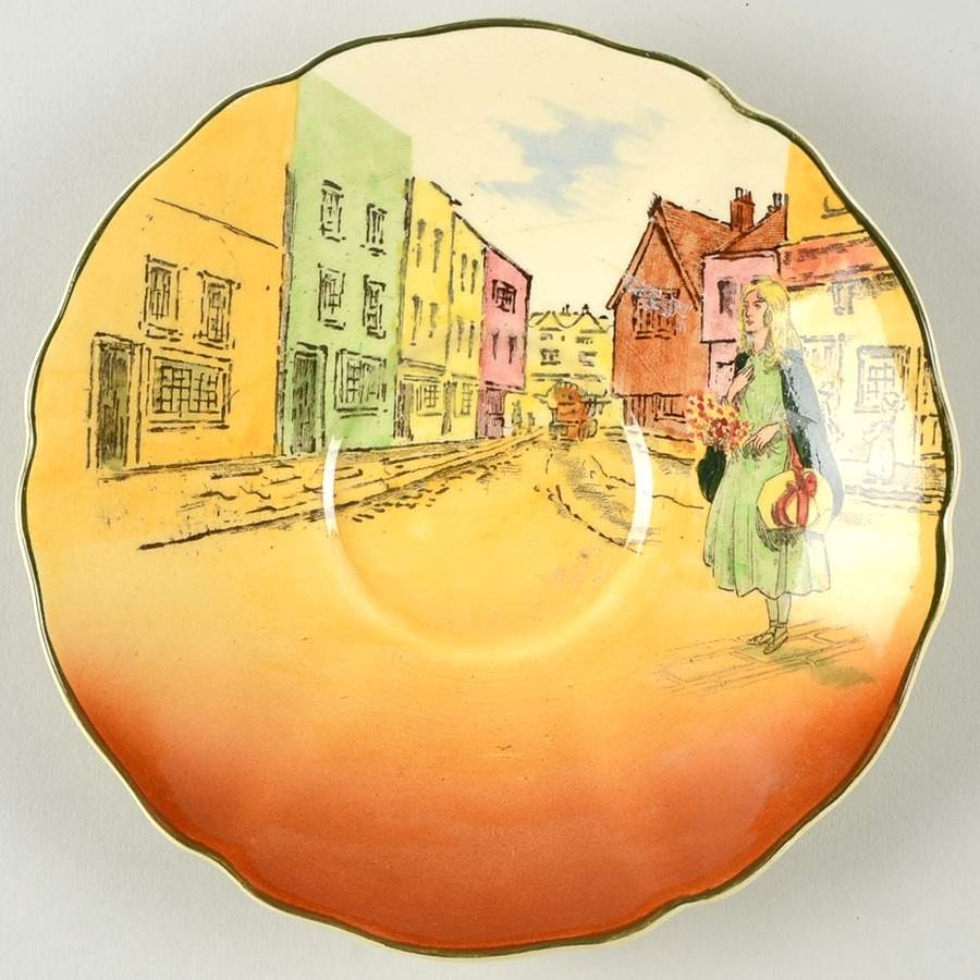 Dickens (Green Trim) Saucer for Flat Cup by Royal Doulton-1
