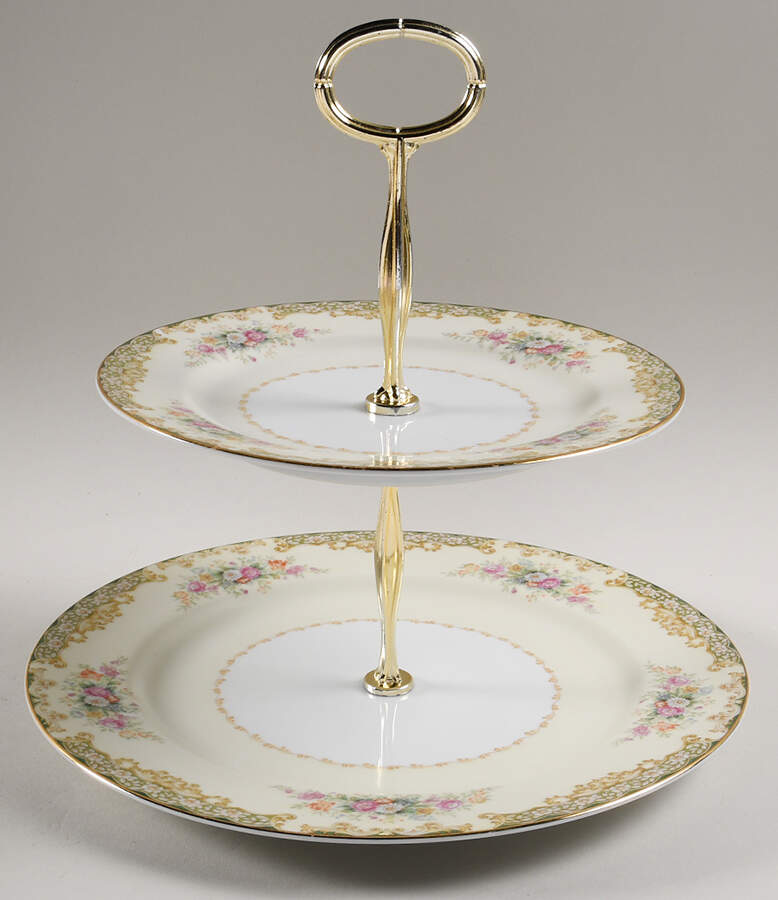 RO11 6 5/8"-10"  2 Tiered Serving Tray (Dp, Sp) HC by Rose (Japan)-1