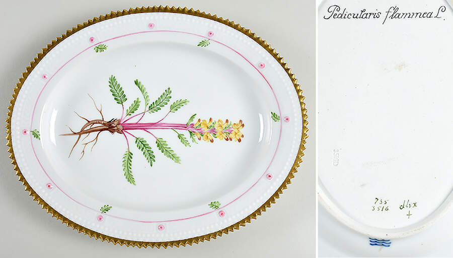 Flora Danica (735 Series) 9" Oval Serving Platter-Pedicularis flammea L by Royal Copenhagen-1