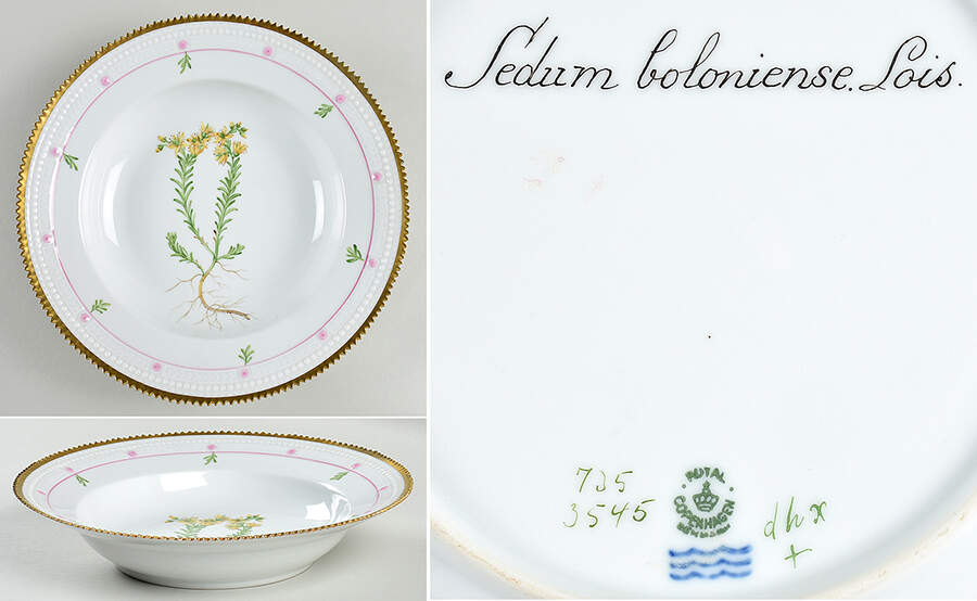 Flora Danica (735 Series) Large Rim Soup Bowl-Sedum boloniense Lois by Royal Copenhagen-1