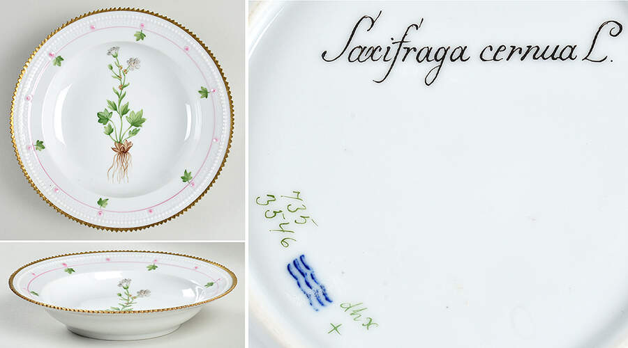 Flora Danica (735 Series) Rim Soup Bowl-Saxifraga cernua L by Royal Copenhagen-1