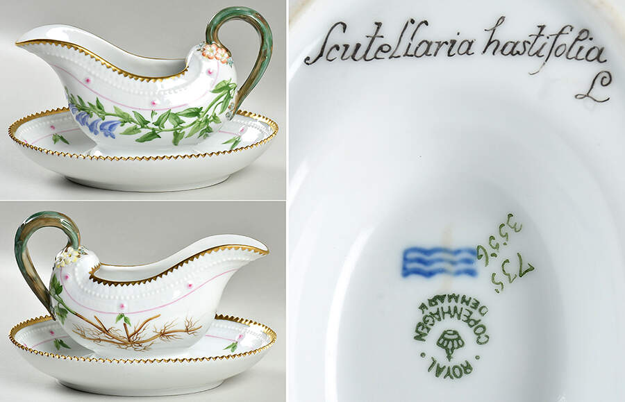 Flora Danica (735 Series) Sauce Boat & Fixed Stand-Scutellaria hastiflolia L by Royal Copenhagen-1