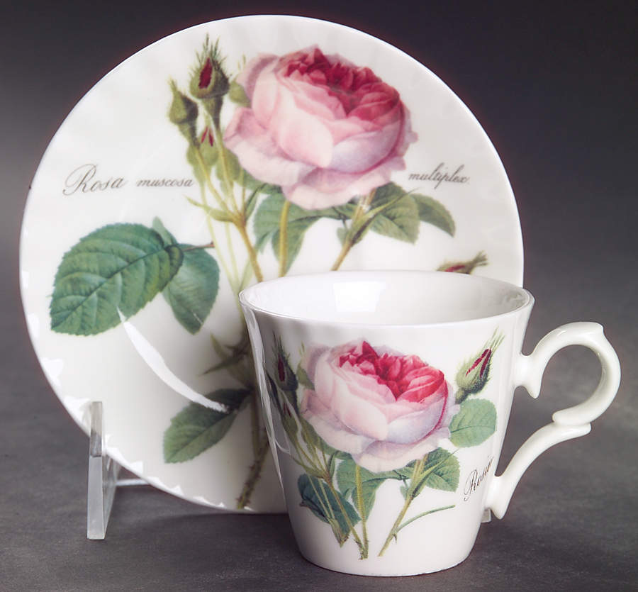 Redoute Roses Flat Demitasse Cup & Saucer Set by Roy Kirkham-1