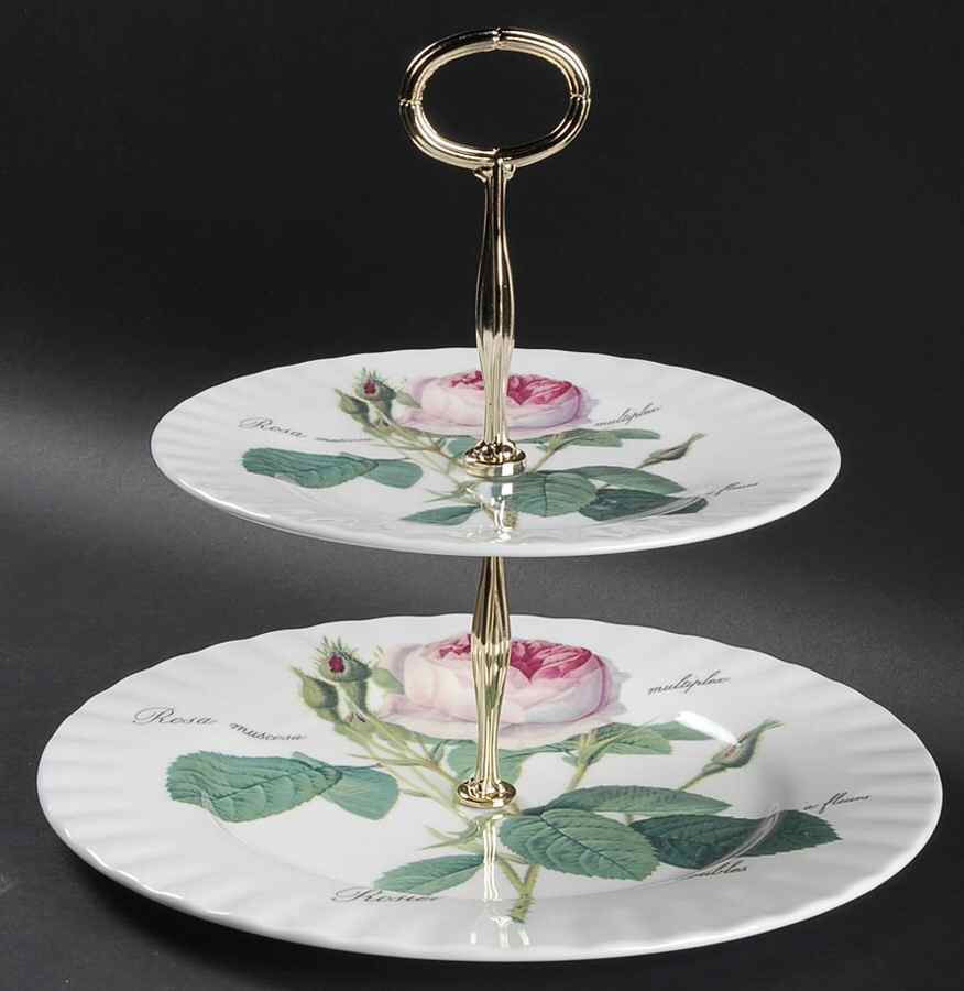 Redoute Roses 2 Tiered Serving Tray (Dinner & Salad Plate) by Roy Kirkham-1