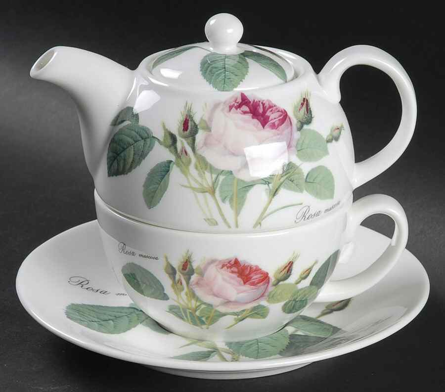 Redoute Roses Tea for 1(Stacking Teapot & Oversize Cup & Saucer) by Roy Kirkham-1
