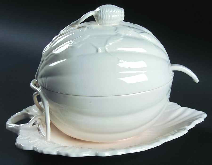 Originals Figural Tureen w/Lid, Ladle & Attached Underplate by Royal Creamware-1
