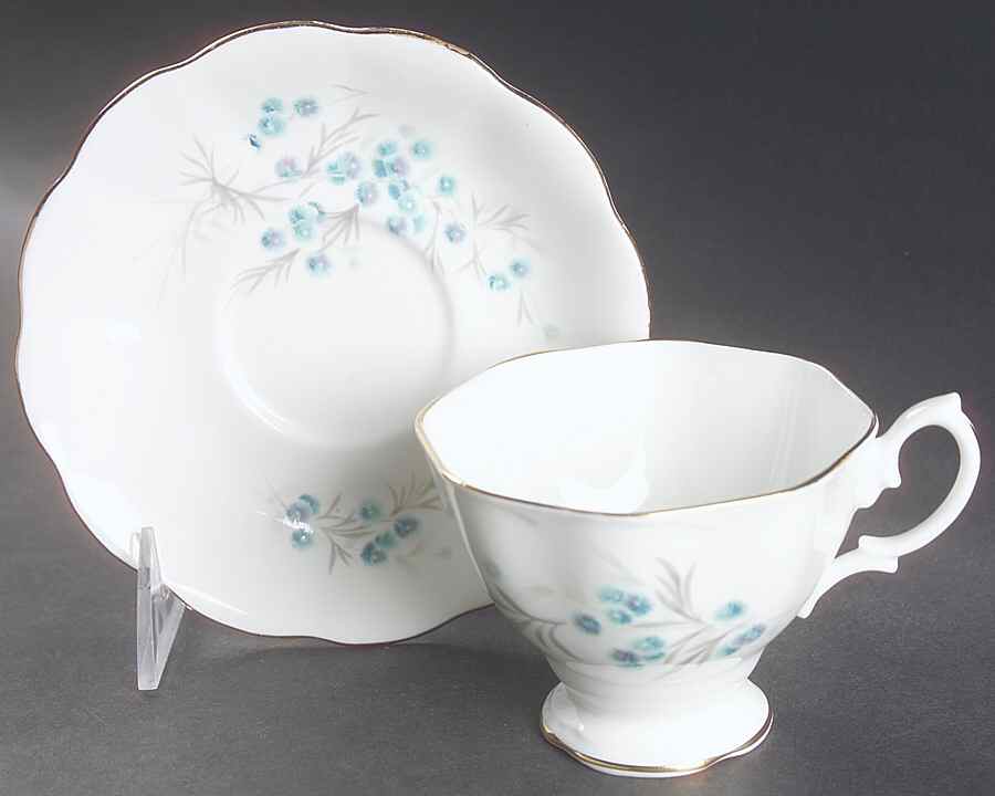 Blue Heaven (Gray and Pink Leaves) Footed Cup & Saucer Set by Royal Albert-1