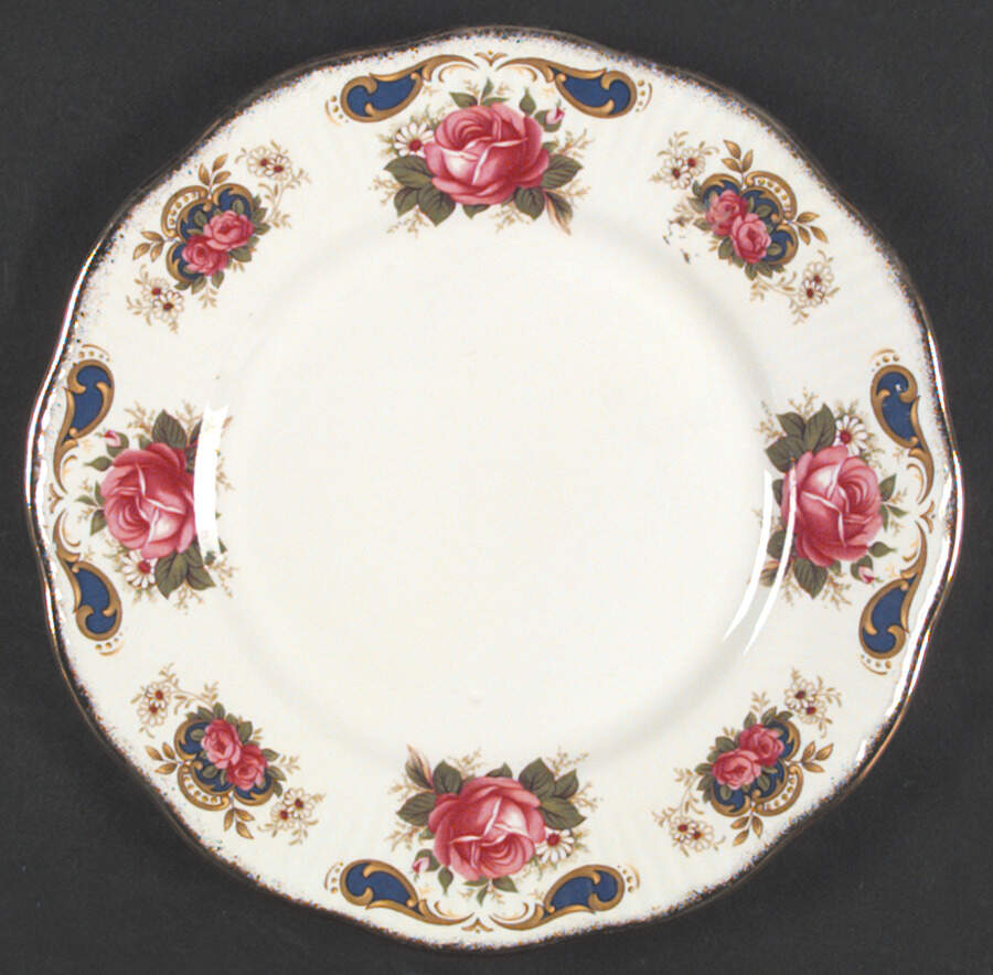 Centenary Year (Diff Color Scroll, Roses) Dessert/Pie Plate by Rosina-Queens-1