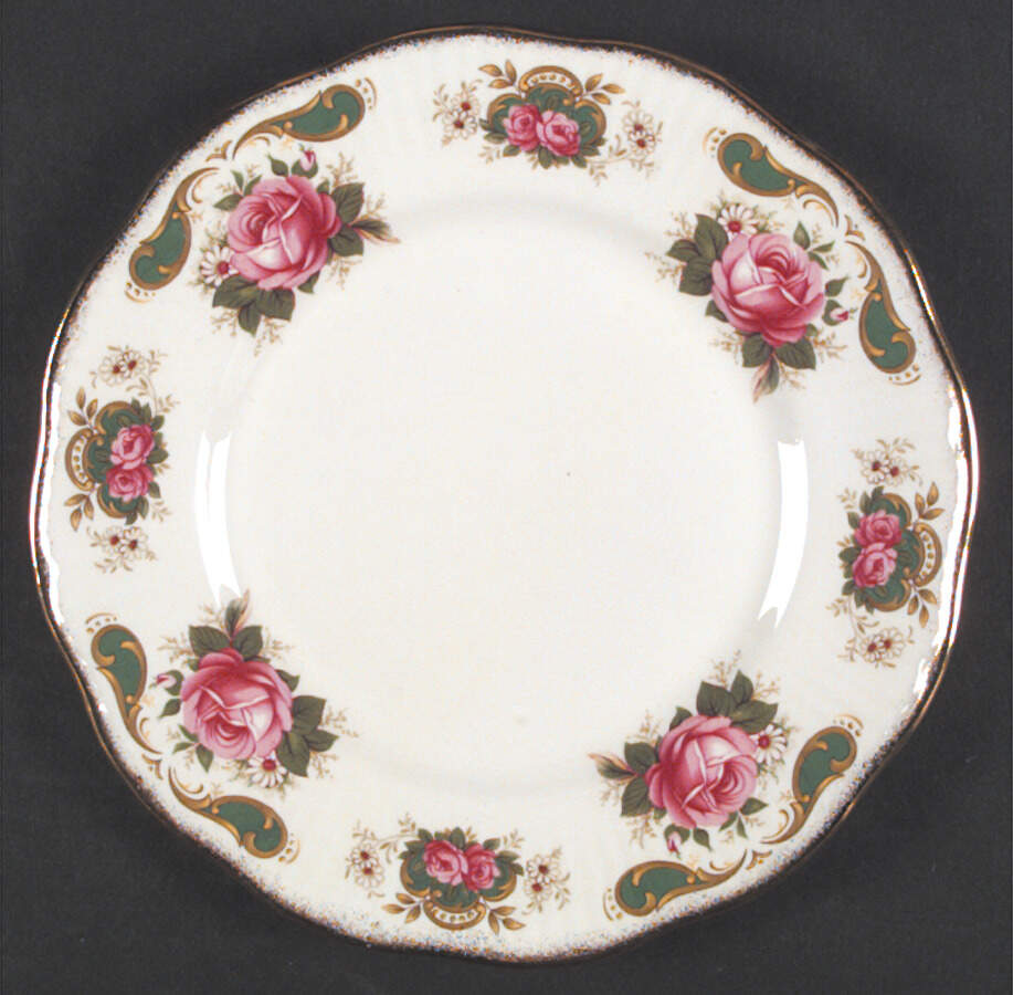 Centenary Year (Diff Color Scroll, Roses) Dessert/Pie Plate by Rosina-Queens-1