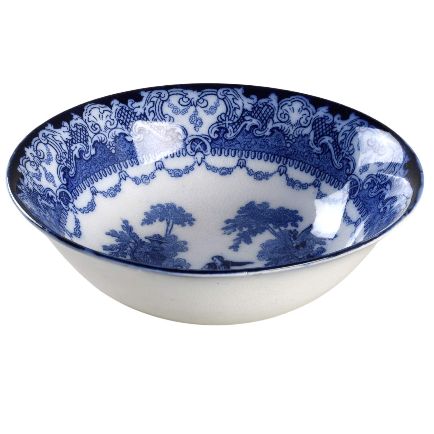 Watteau (Flow Blue, No Trim, Smooth) Coupe Cereal Bowl by Royal Doulton-1