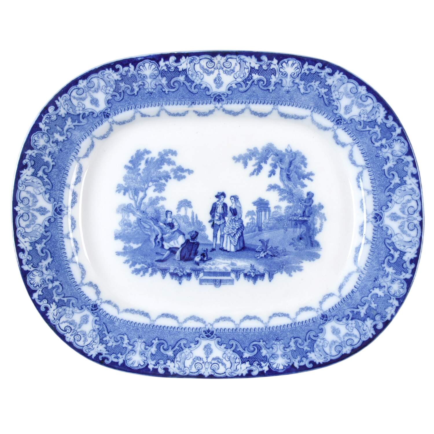 Watteau (Flow Blue, No Trim, Smooth) 17" Oval Serving Platter by Royal Doulton-1