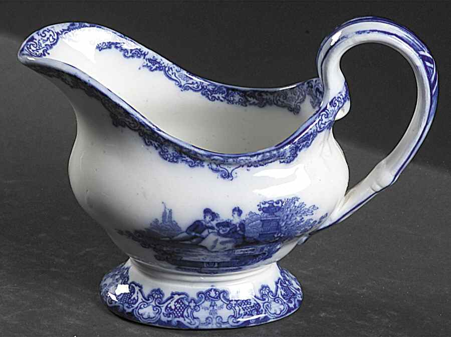 Watteau (Flow Blue, No Trim, Smooth) Creamer by Royal Doulton-1