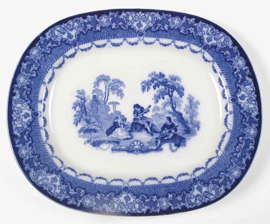Watteau (Flow Blue, No Trim, Smooth) 13" Oval Serving Platter by Royal Doulton-1