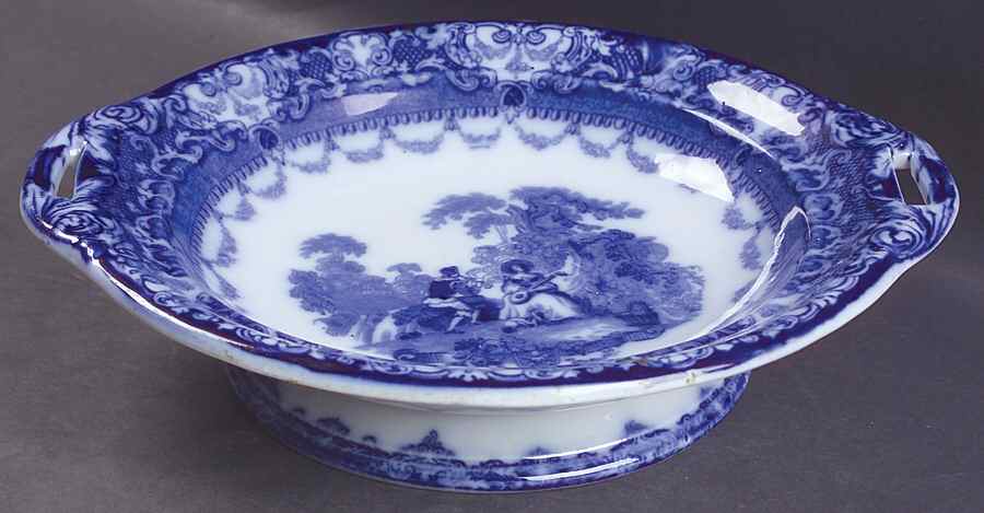 Watteau (Flow Blue, No Trim, Smooth) Muffin Dish No Lid by Royal Doulton-1