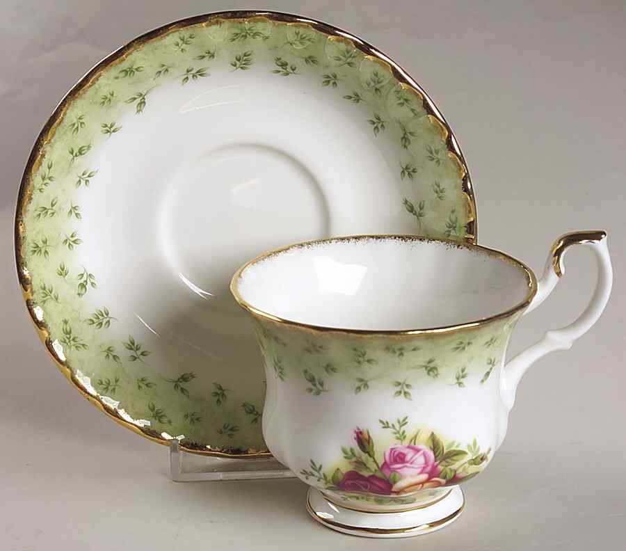 Old Country Roses Green Border Footed Cup & Saucer Set by Royal Albert-1