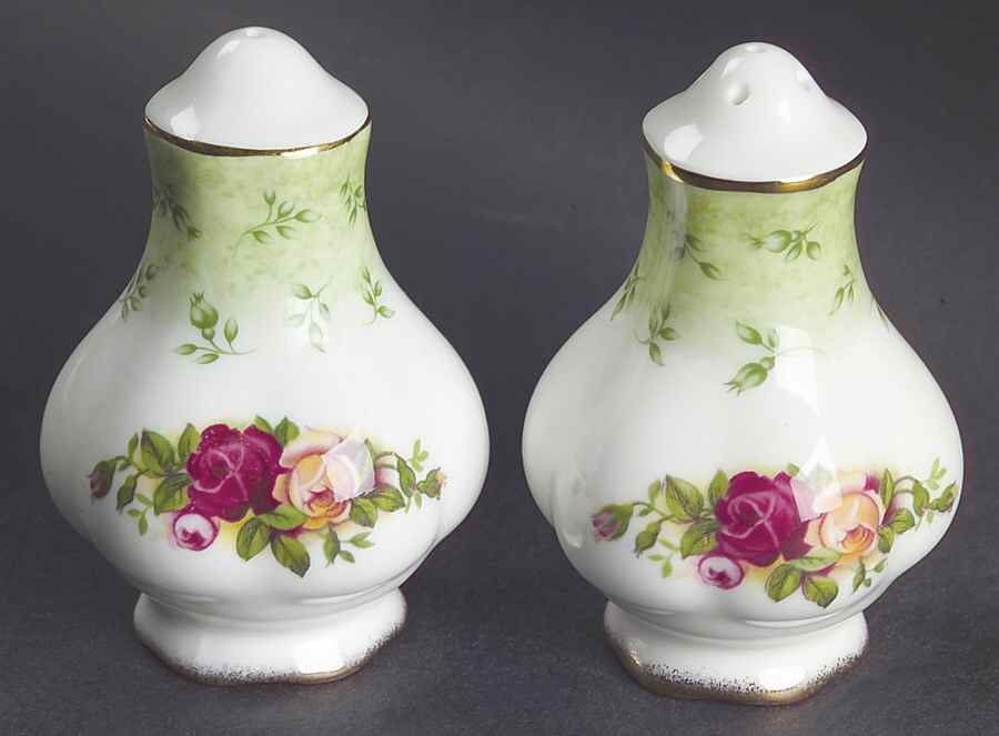 Old Country Roses Green Border Salt & Pepper Set by Royal Albert-1