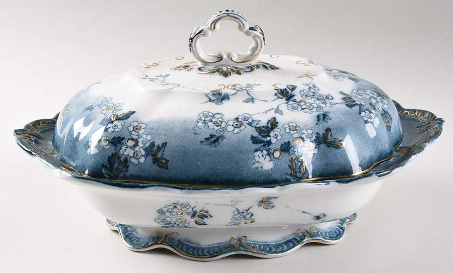 Lugano (Blue Green) Oval Covered Vegetable by Ridgway (Ridgways)-1