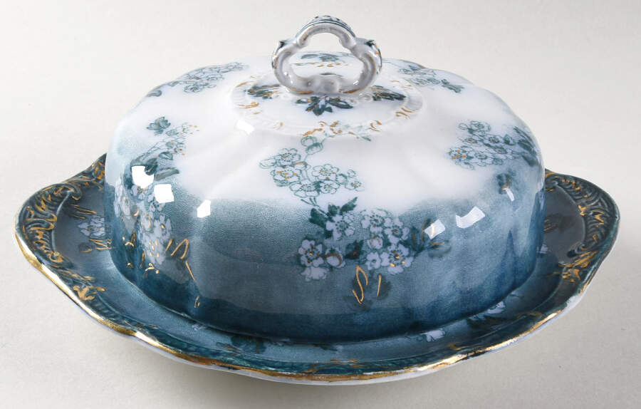 Lugano (Blue Green) Round Covered Butter by Ridgway (Ridgways)-1