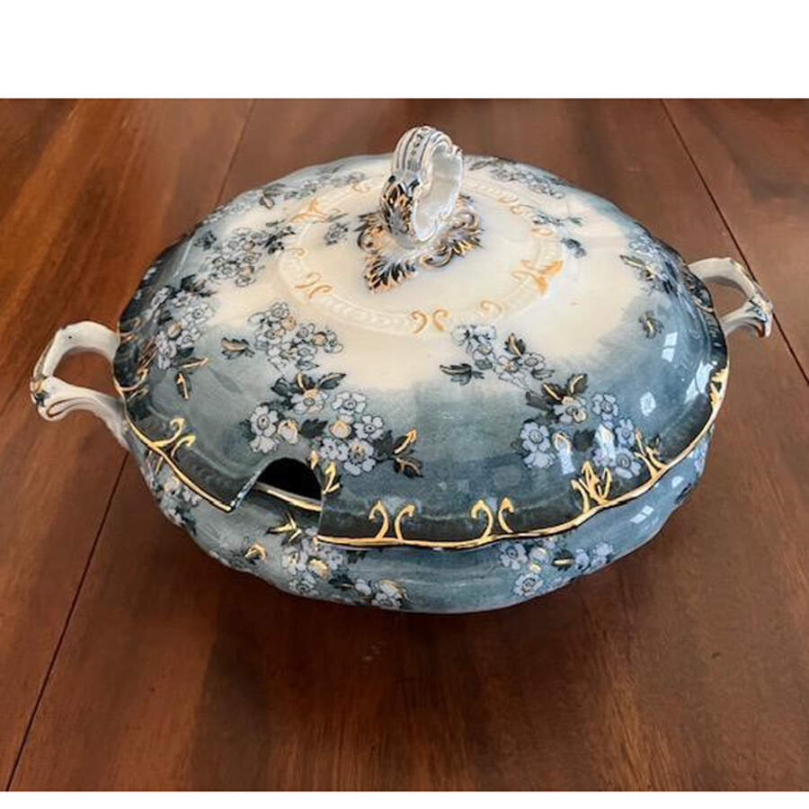 Lugano (Blue Green) Round Covered Vegetable by Ridgway (Ridgways)-1