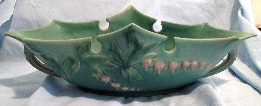 Bleeding Heart Green 14" Oval Handled Bowl by Roseville-1