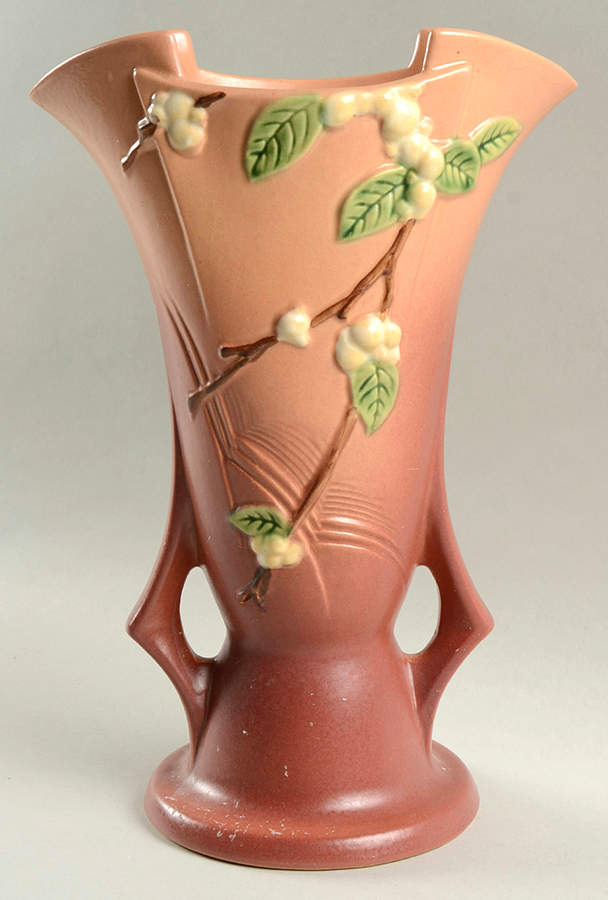 Snowberry Dusty Rose (Pink) 12" Handled Vase by Roseville-1
