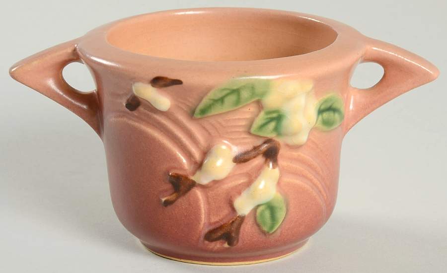 Snowberry Dusty Rose (Pink) Open Sugar Bowl by Roseville-1