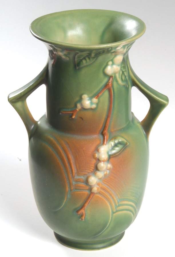 Snowberry Fern Green 10" Handled Vase by Roseville-1