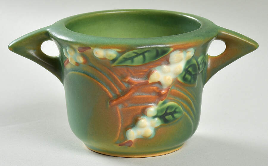 Snowberry Fern Green Open Sugar Bowl by Roseville-1