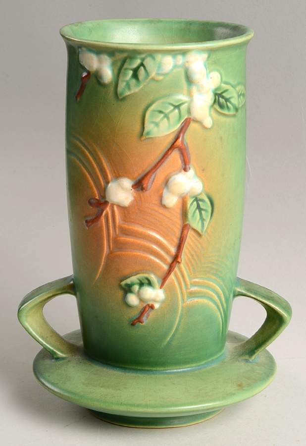 Snowberry Fern Green 8" Handled Vase by Roseville-1