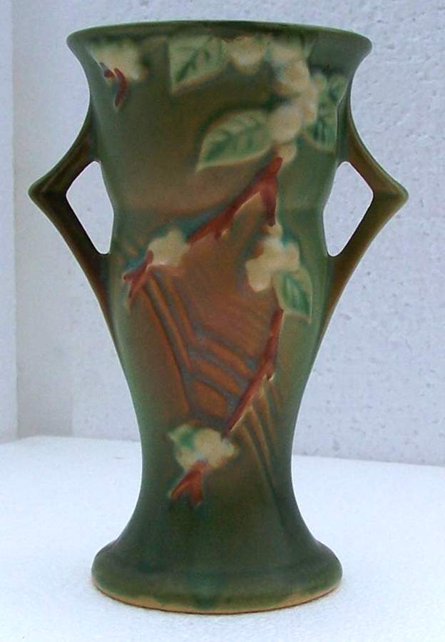 Snowberry Fern Green 6" Handled Vase by Roseville-1