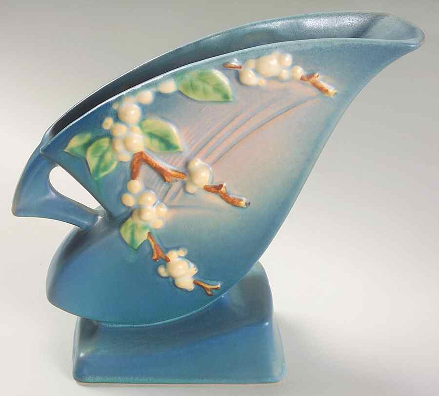 Snowberry Persian Blue 7" Flower Holder by Roseville-1