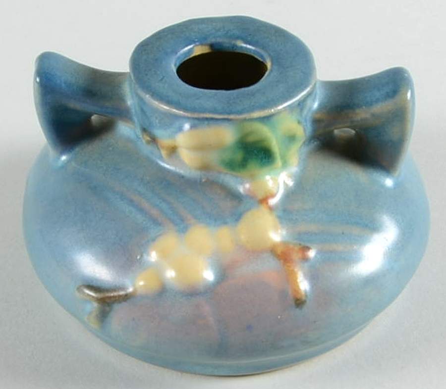 Snowberry Persian Blue Double Light Candlestick by Roseville-1